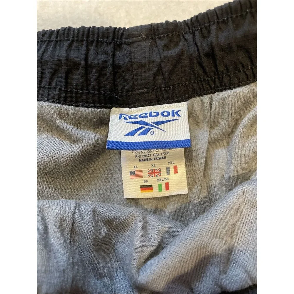 VTG Reebok Track Pants Lined Windbreaker Mens Size XL Black‎ Drawstring Zip Y2K